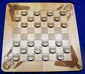 11" x 11" - Hardwood Game - Checkers Board and Pieces - Laser Engraved - USA-Made